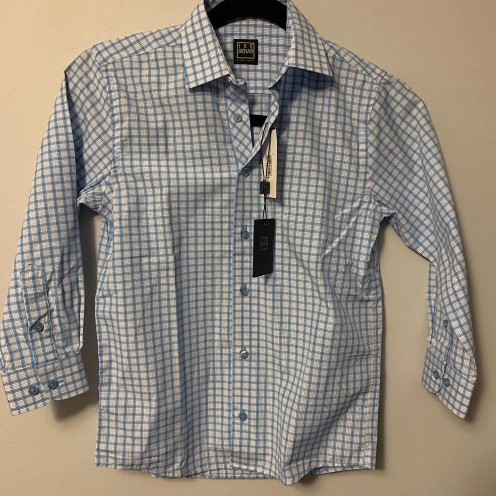 NWT Ike Behar Boys Blue Plaid Dress Shirt 8